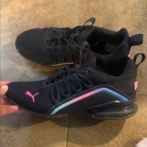 Puma Kids Black Sneakers with Pink and Iridescent Trim